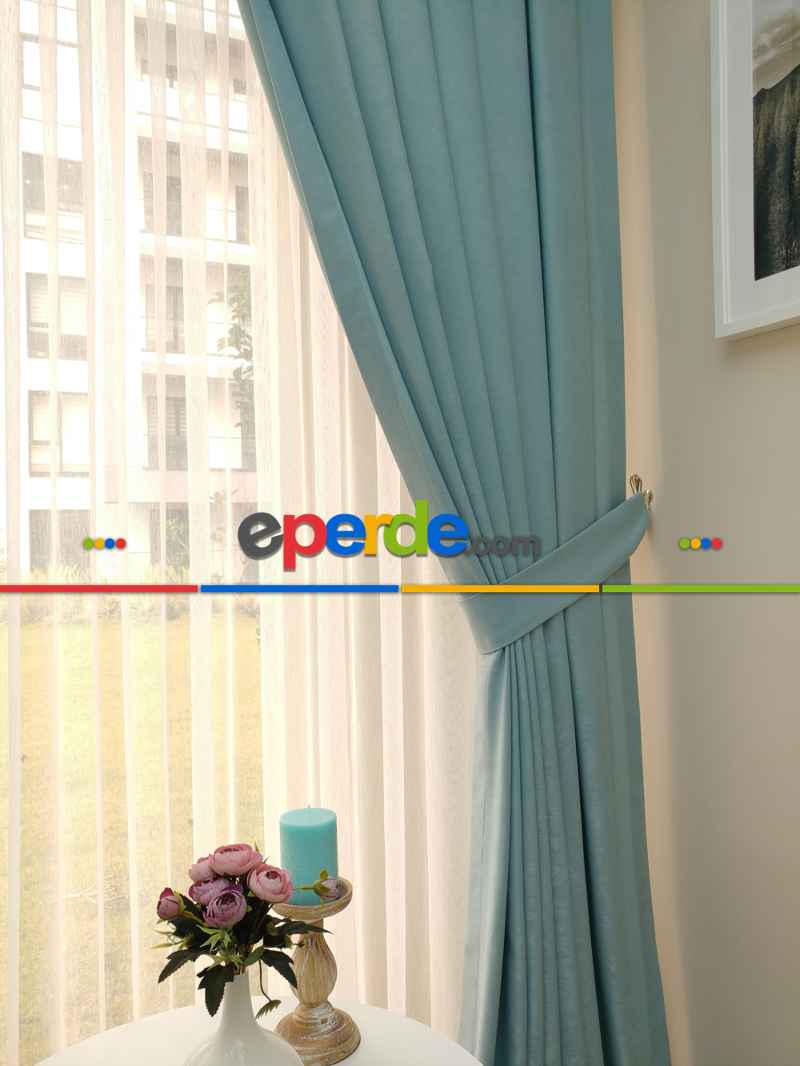 Soft Mint Yeşili Fon Perde (180)- Mint Turkuaz