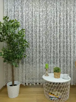 ( Orjinal ) Sarmaşık Desenli Fransız Dantel Tül Perde- Ekru