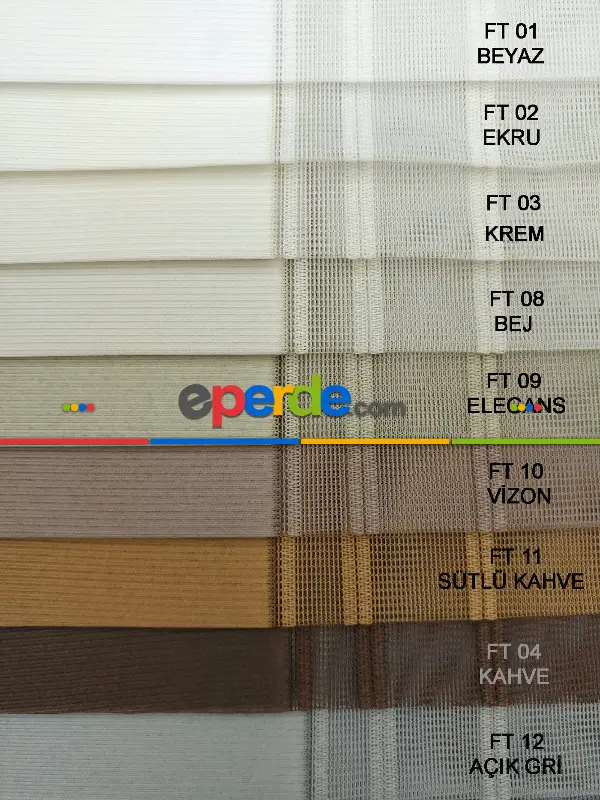 Salon - 1. Kalite Çizgili Tül Dikey Zebra Perde - Ft-33 Parlament , Ft-31 Okyanus , Ft-26 Turkuaz , Ft-02 Ekru- Lacivert