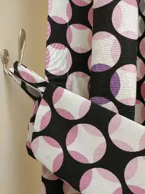 Pembe Siyah Mor Geometrik Desenli Fon Perde ( Leke Tutmaz )- Siyah-Pembe-Mor
