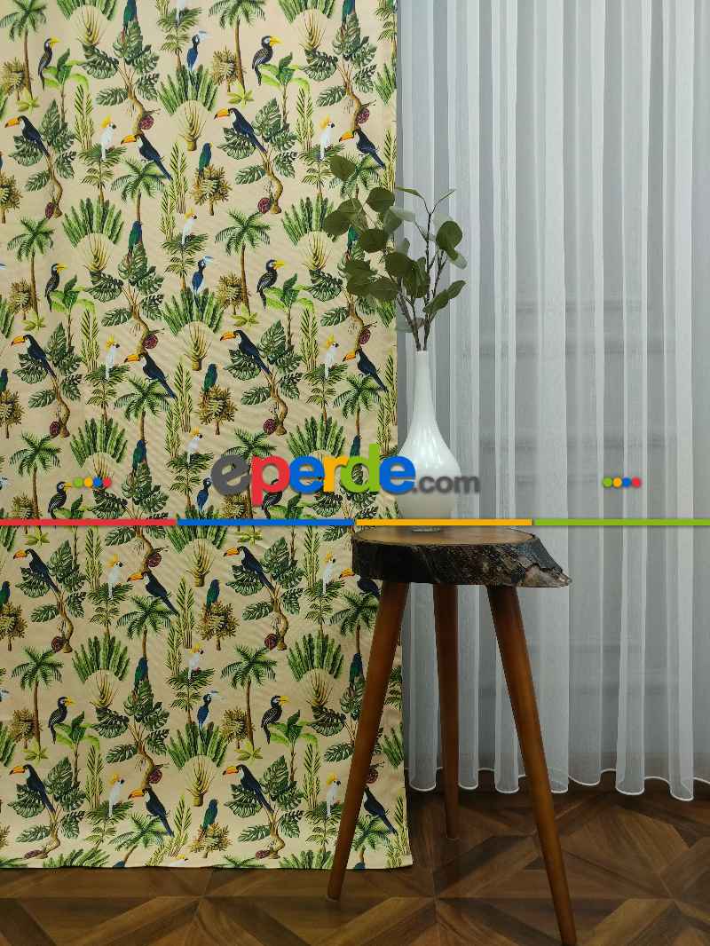 Mutfak Perdesi Kanat Fon Perde Desenli- Mavi