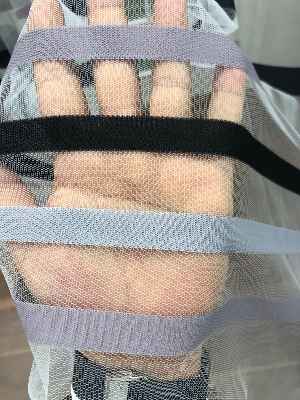 Enine Çizgili Bantlı Spor Tül Perde- Siyah-gri Açık-gri Koyu-ekru - Kurşunlu Tül