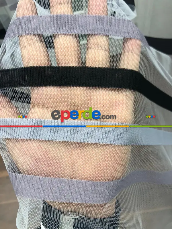 Enine Çizgili Bantlı Spor Tül Perde- Siyah-gri Açık-gri Koyu-ekru - Kurşunlu Tül