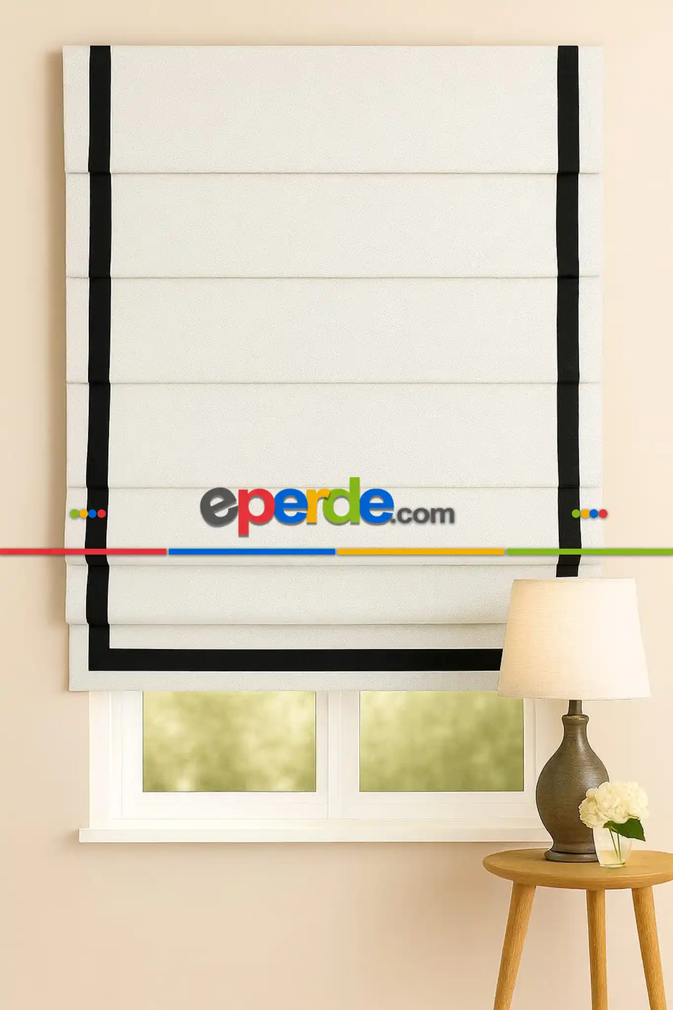 Salon - Katlamalı Perde Beyaz Fon Kumaş Siyah Biyeli