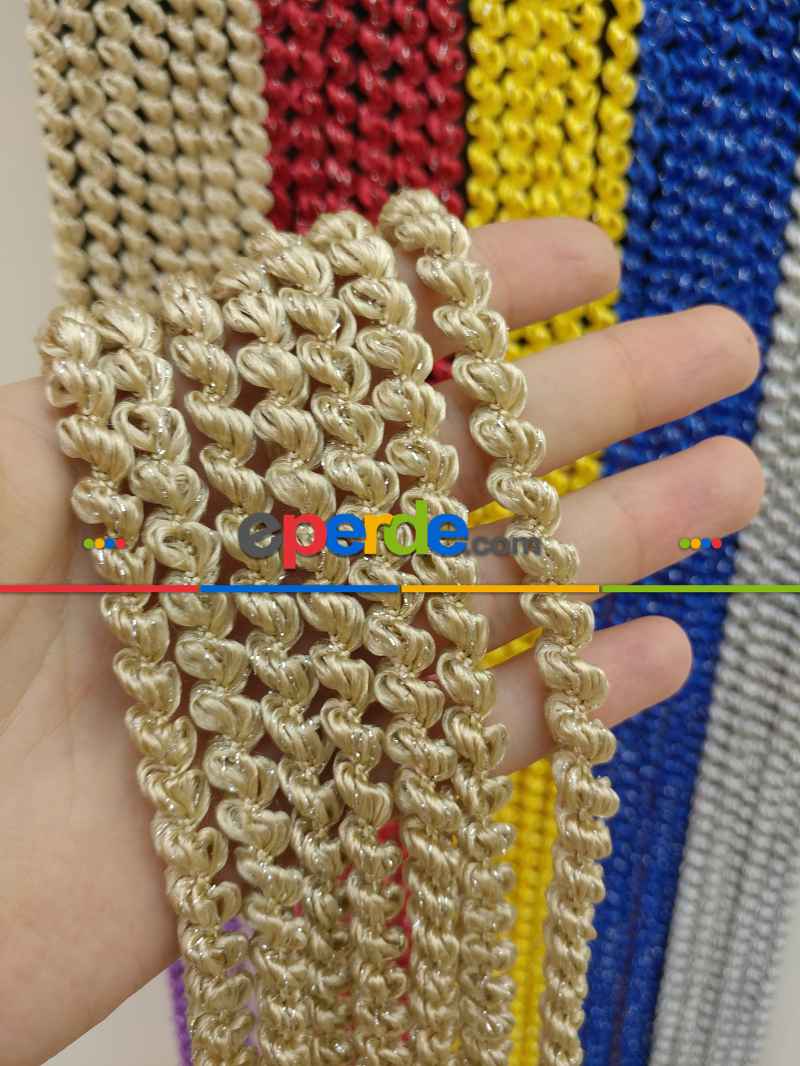 Bej Rengi İp Perde Duble Bukle Serisi- Bej-gümüş