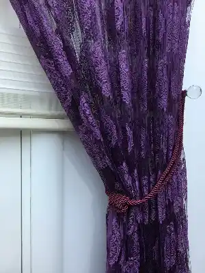 Mor Damask Desen İp Tül Fon Perde - Kordon Bağcıklı Gönderilmektedir- Mor