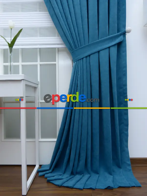 %25 İndirimli!!! Petrol Mavisi Fon Perde (fon Demiri Hediyeli)- Mavi