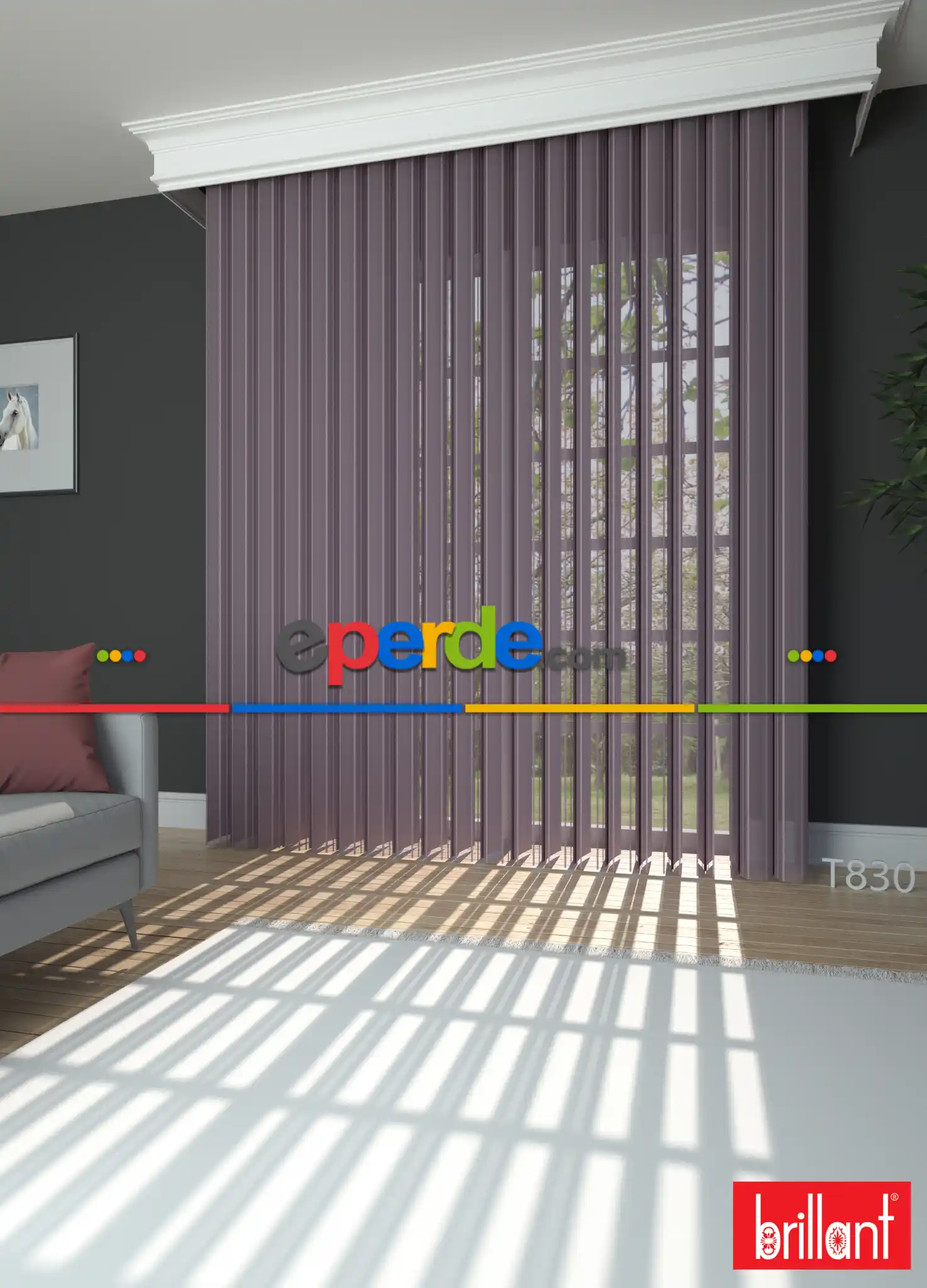 Brillant Akıllı Tül Perde Lila Renkli Tül Dikey Zebra Perde Düz 1. Kalite