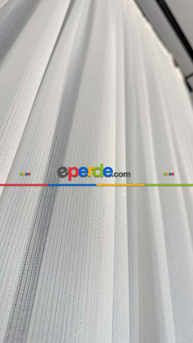 Yatak Odası - Brillant, Ekru, Işıltılı, Büzgülü Ekstraforlu, Tül Perde