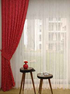 Kırmızı Puanlı Fon Perde ( Leke Tutmaz)- Kırmızı
