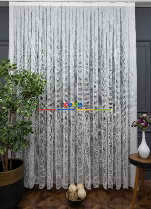 Hazır Ölçülü Eteği Dal Ağaç Desenli Örme Tül - Ekru