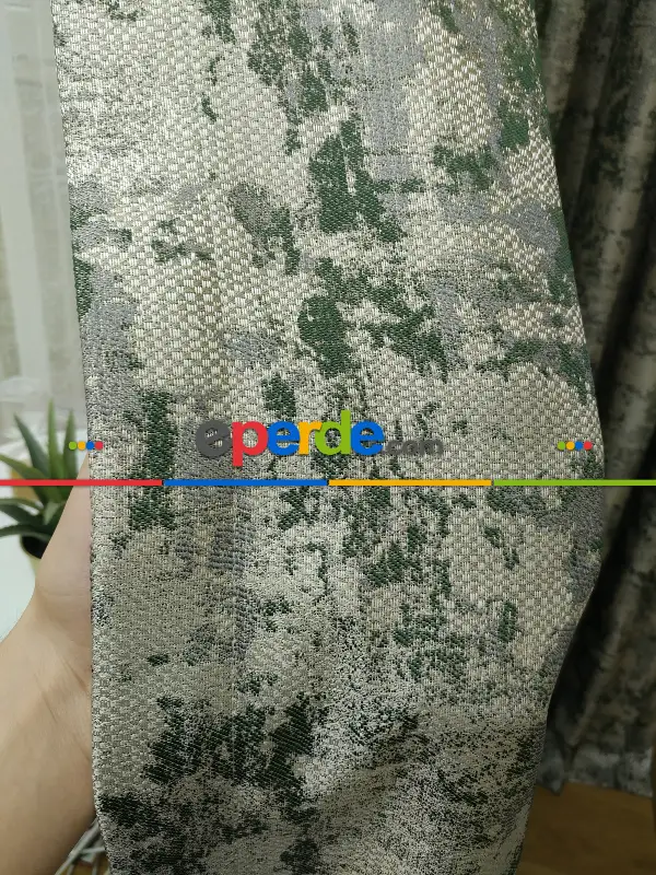 Salon Yeşil Bej Rengi Duz Jakar Fon Perde (150)- Yeşil Koyu Yeşil