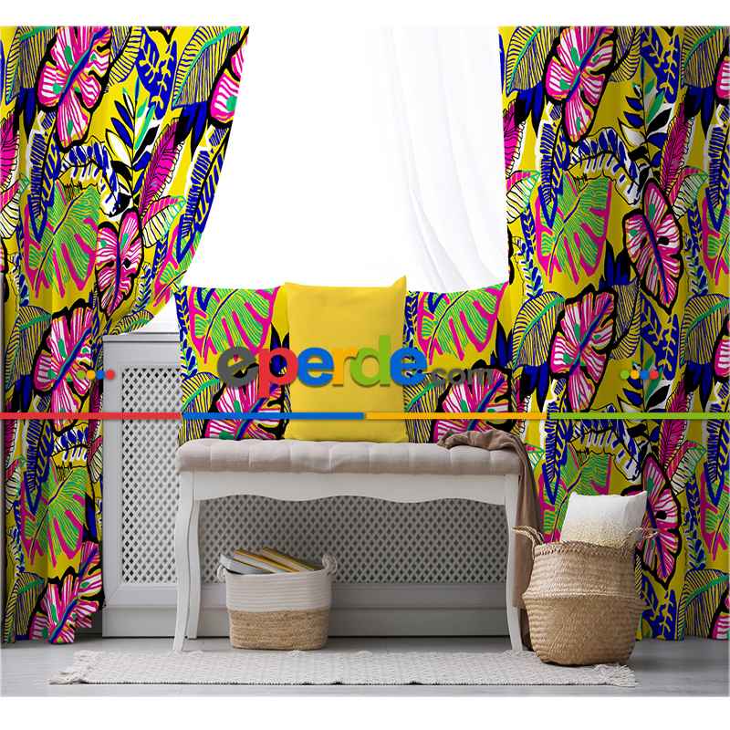 Tropikal Fon Perde Evim1555 Kumaşı Kalındır Duck Bezi Değildir- Mavi-beyaz