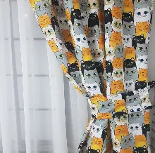 Bebek Odası Fon Perde - Kedi Baskılı Fon Perde- Siyah