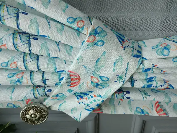 Bebek Odası Fon - Uçak Desenli Fon Perde K679 Kumaşı Kalındır Duck Bezi Değildir.- Mavi