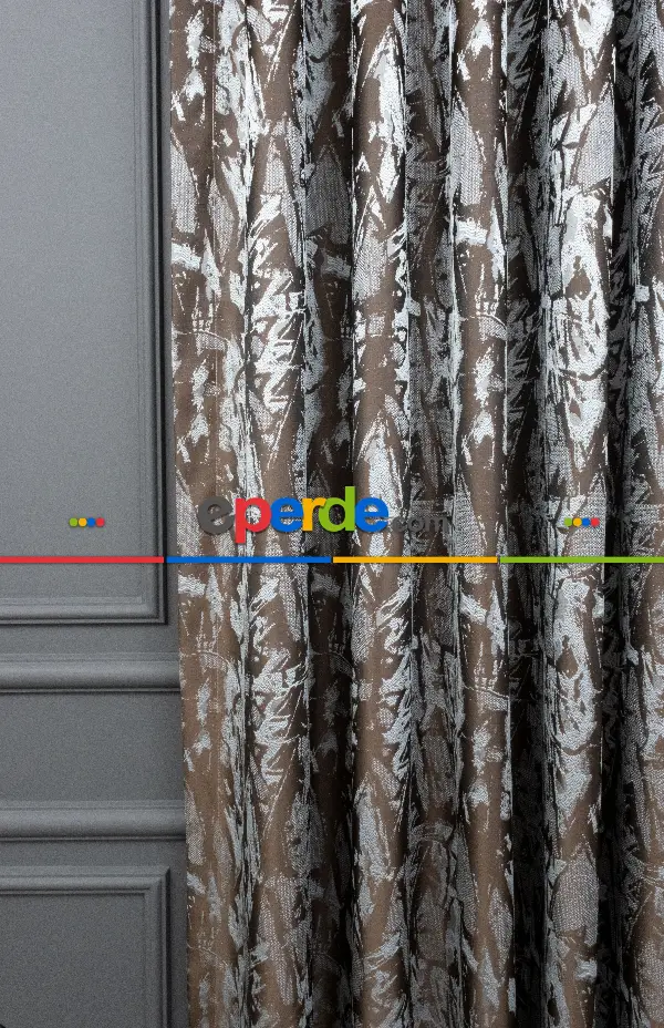 Yatak Odası Fon Jakar Dokuma Fon Perde Zemin Kahve (desen Açık Mavi) Renk