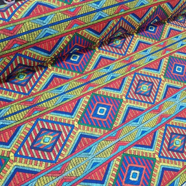 Etnik Desenli Fon Perde Evm466 _e - Kumaşı Kalındır Duck Bezi Değildir.- Kırmızı-Sarı-Mor-Kahve-Çok Renkli