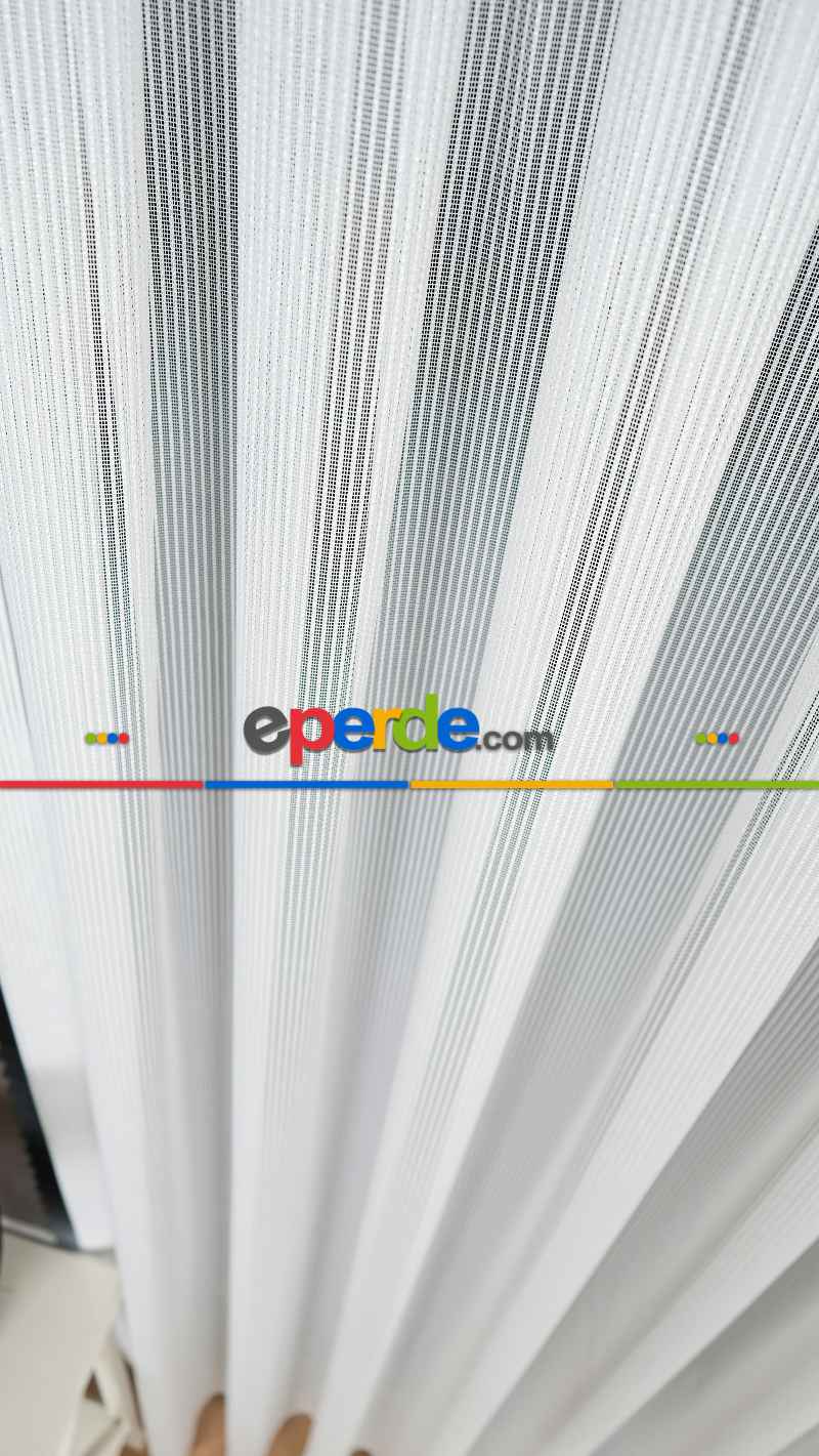 Exculusive Ekru Simli Çizgili Tül Perde Stripe