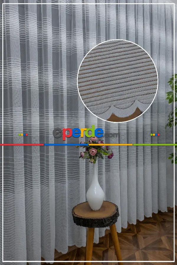 Mutfak - Yatay Bantlı Yeni Sezon Tül Perde