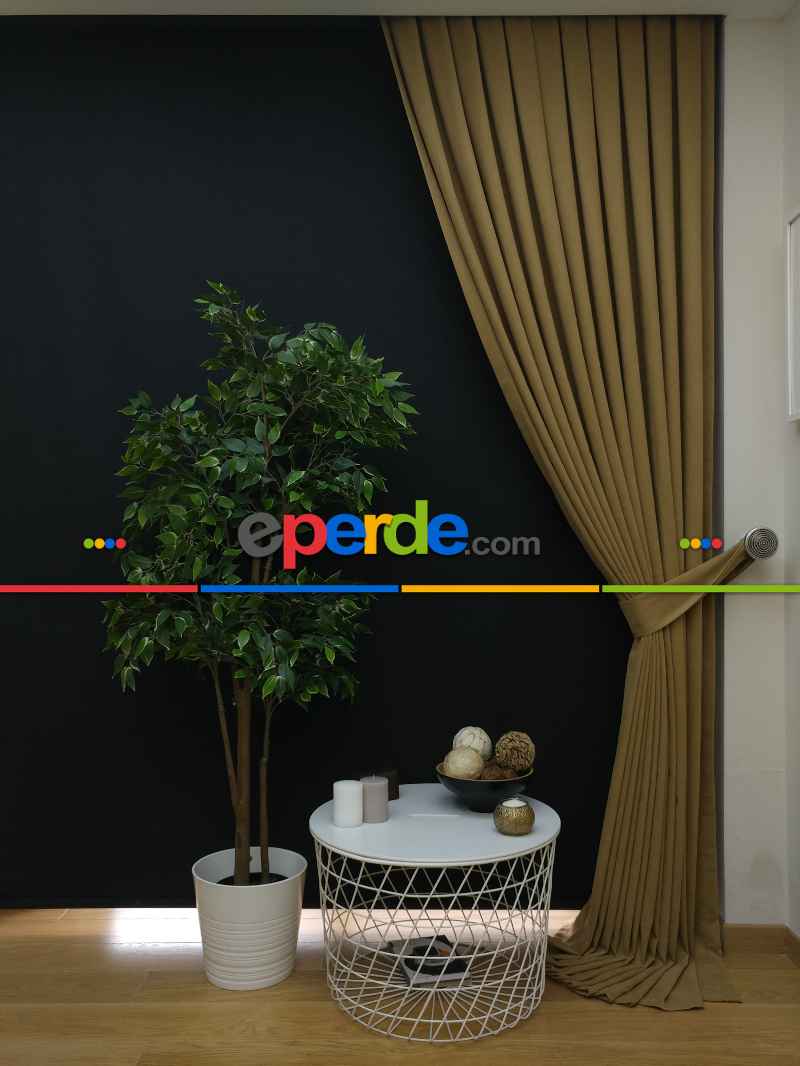 Düz Renk Dökümlü Fon Perde (150)- Haki