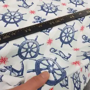Marine Dümen Desenli Fon Perde Evm1132 Kumaşı Kalındır Duck Bezi Değildir- Beyaz- Çok Renkli 3