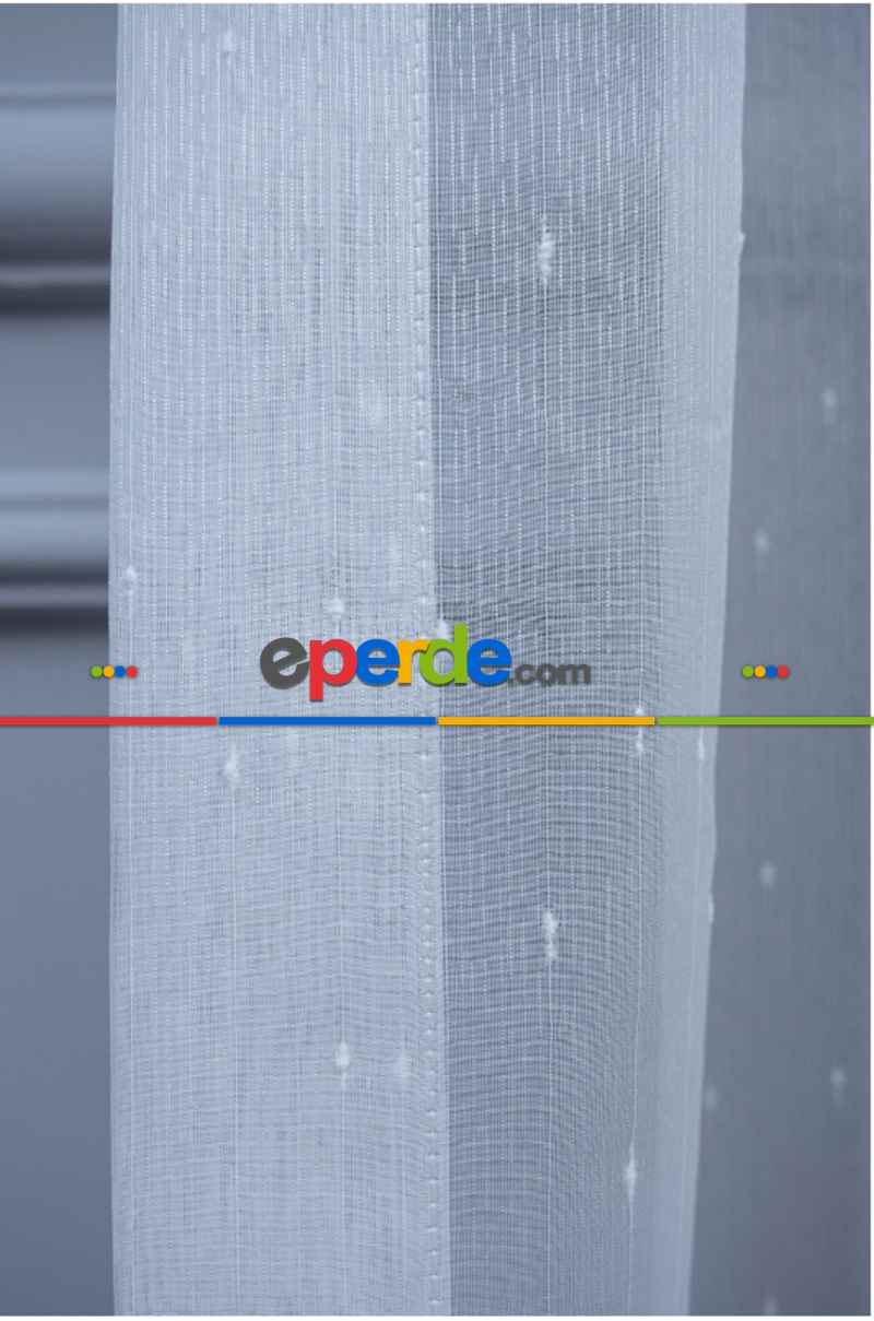 Damla Benekli Şantuklu Noktalı Sade Tasarım Yeni Düz Tül Perde- Beyaz-ekru - Kurşunlu Tül