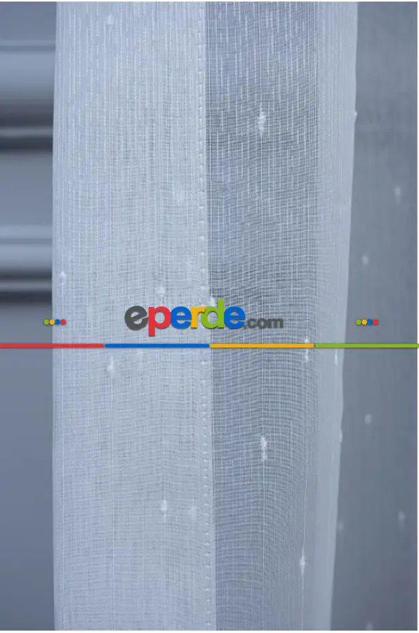 Oturma Odası - Damla Benekli Şantuklu Noktalı Sade Tasarım Yeni Düz Tül Perde- Beyaz-ekru