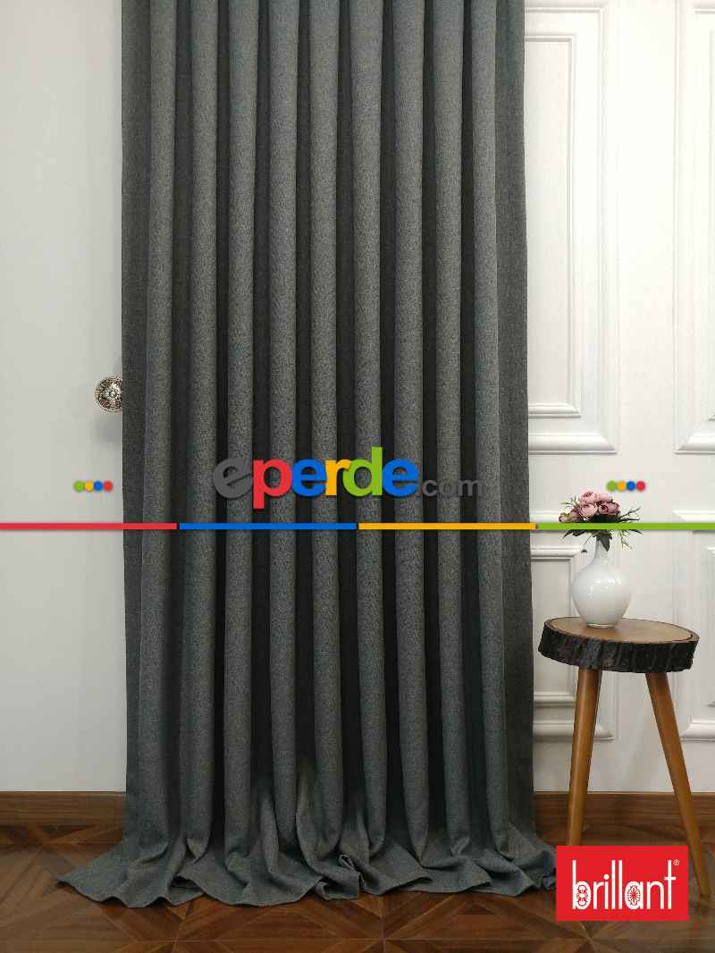 Brillant Keten Gri Renk Düz Fon Perde - Gri-füme-antrasit