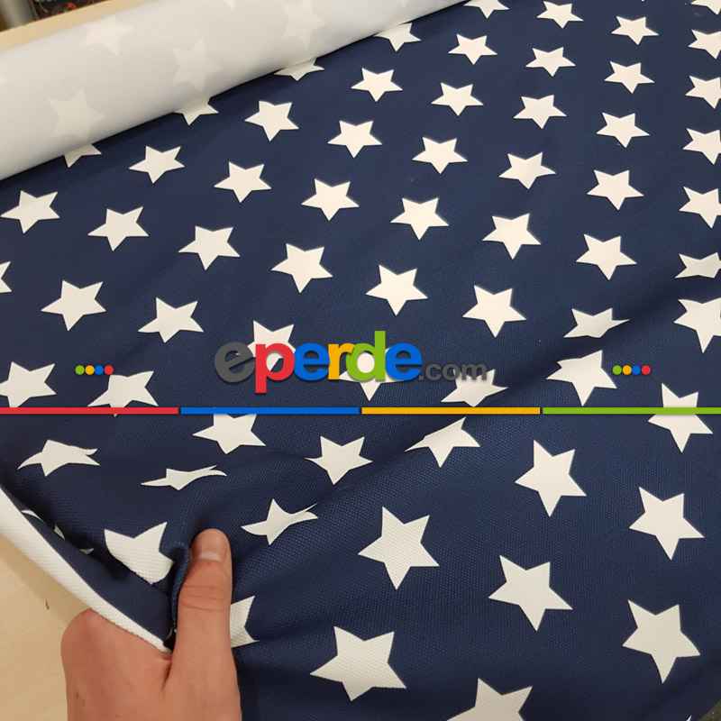Yıldız Desenli Fon Perde Evm1131 Kumaşı Kalındır Duck Bezi Değildir- Lacivert-Beyaz
