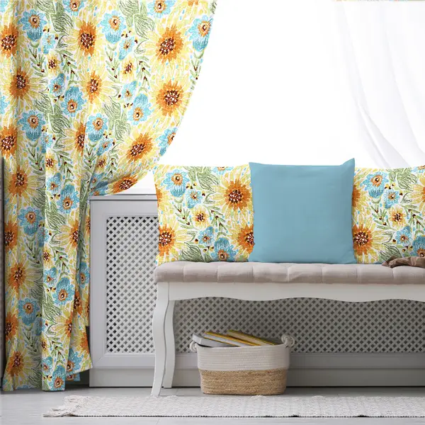 Çiçekli Fon Perde Evim1599 Kumaşı Kalındır Duck Bezi Değildir- Mavi-beyaz