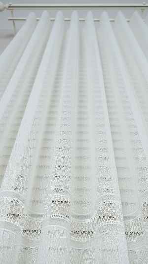 Ekru Enine Bantlı Çizgili Tül Perde, Ağır Gramajlı Premium Seri
