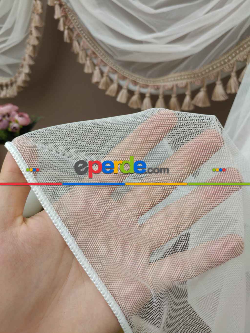 Düz Tül Perde Grek Zemin Ekru- Ekru - Kurşunlu Tül