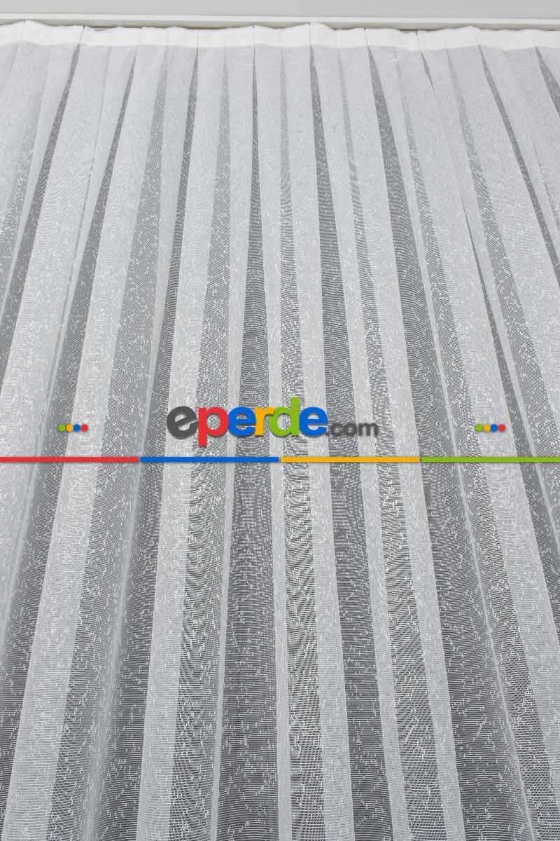 Oturma Odası - Etek Ucu Damask Desenli Örme Tül - Ekru