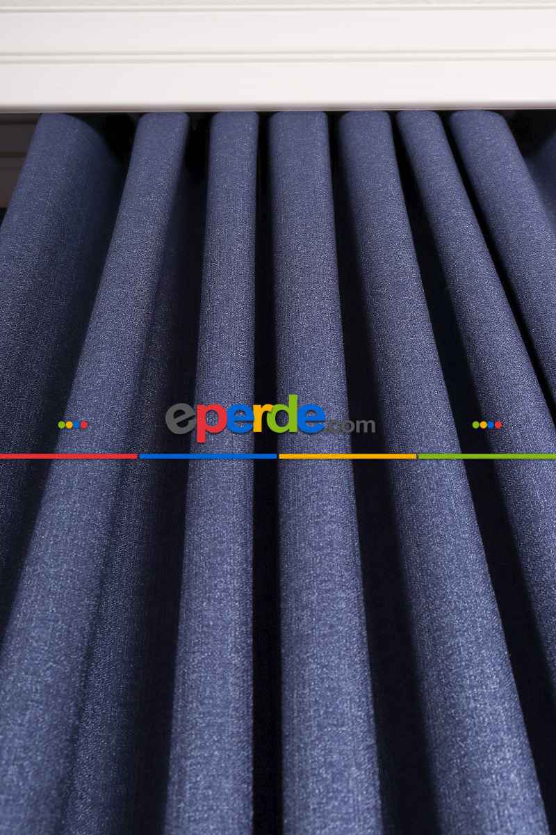 Gece Mavi Jakar Dokuma Fon Perde