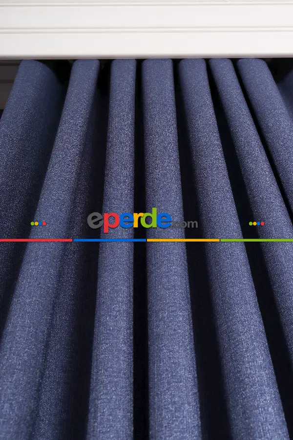 Yatak Odası - Gece Mavi Jakar Dokuma Fon Perde