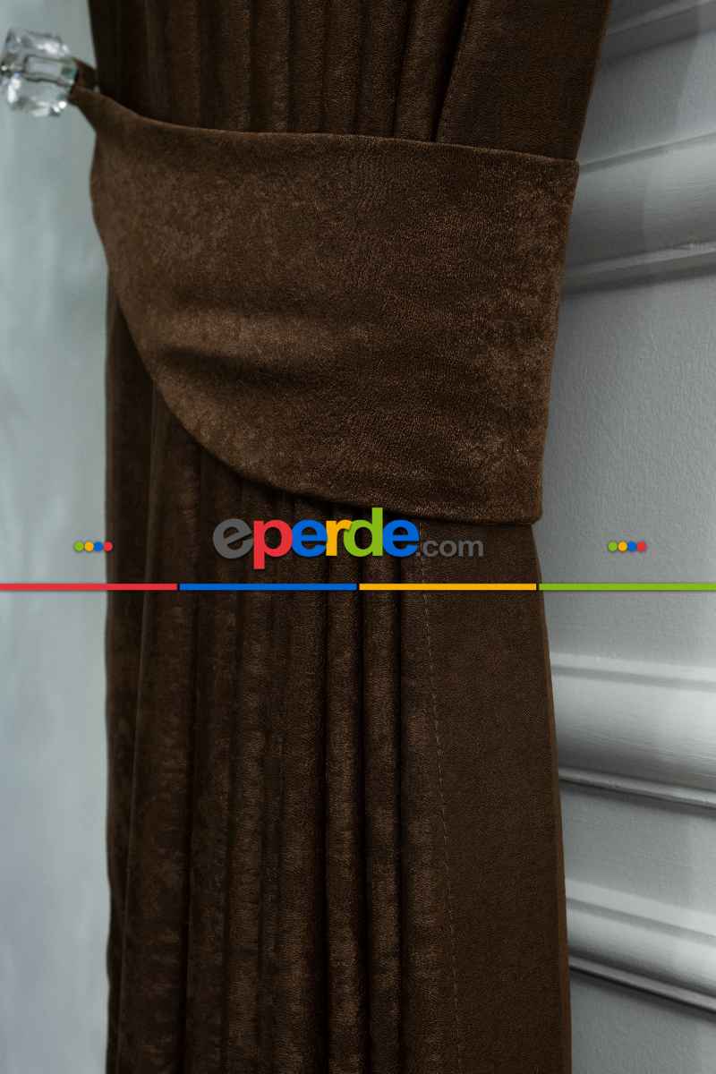 Salon - Soft Kahve Fon Perde Dökümlü En - Kahve Koyu