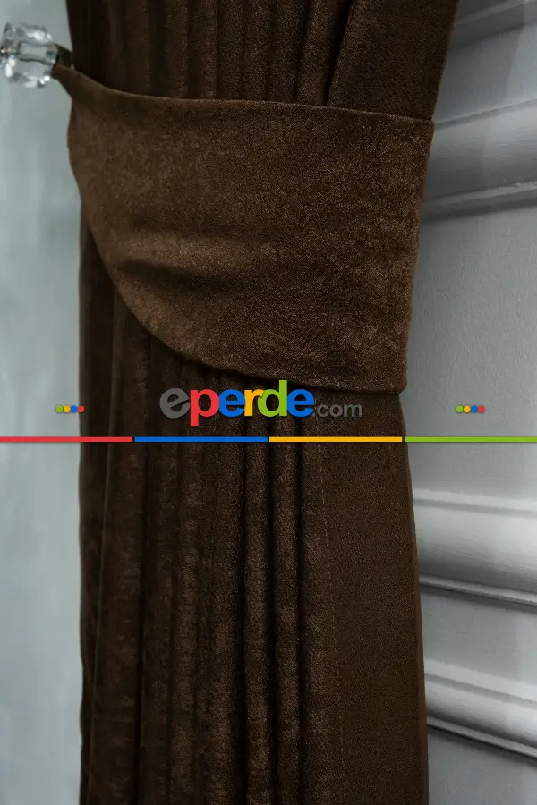 Salon - Soft Kahve Fon Perde Dökümlü En - Kahve Koyu