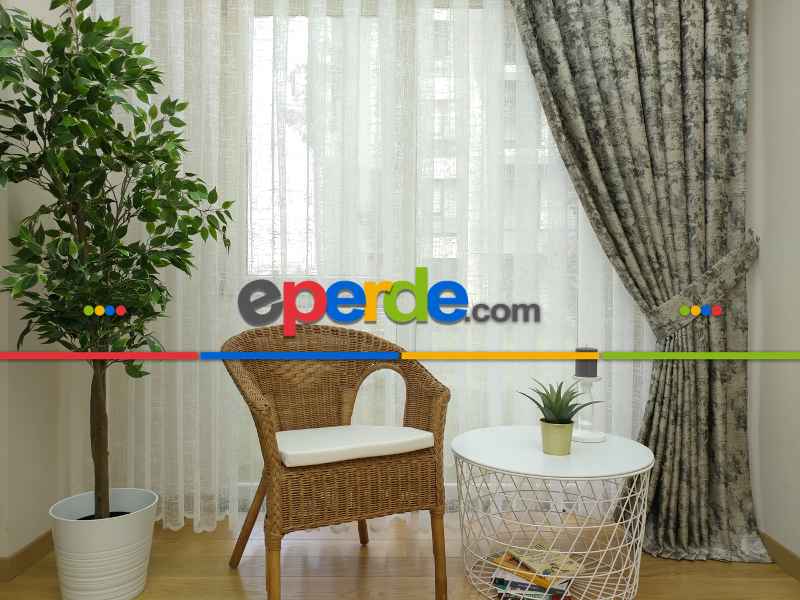 Salon Fon Perde - Siyah Gri Desenli Jakar Fon Perde (180)- Kahve Venge