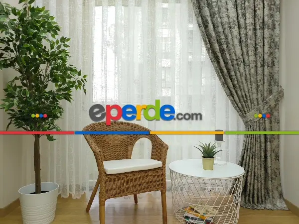Patine Desenli Gri Desenli Jakar Fon Perde (180)- Gri