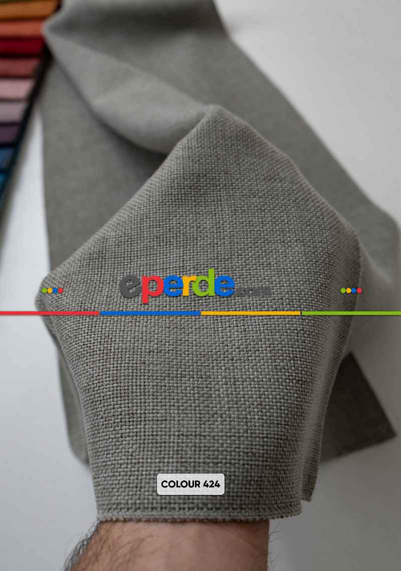 Oturma Odası -  Düz Fon Perdelik Modern Keten Kumaş