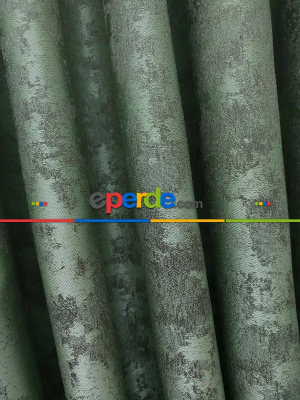 Su Yeşili Renk Jakar Desenli Fon Perde- Su Yeşili