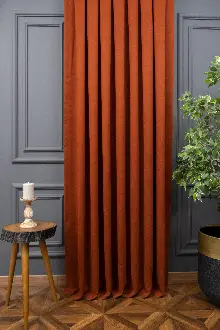 Kiremit Rengi Düz Fon Perde En Dökümlü Fon Perde