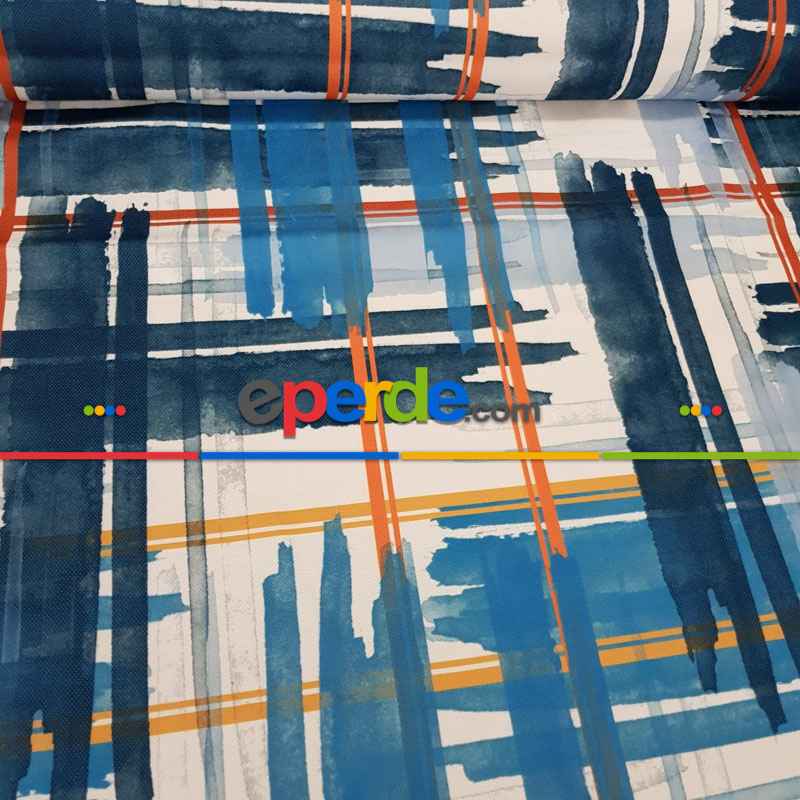 Etnik Desenli Fon Perde Evm215 _e - Kumaşı Kalındır Duck Bezi Değildir.- Lacivert-Mavi-Beyaz-Çok Renkli