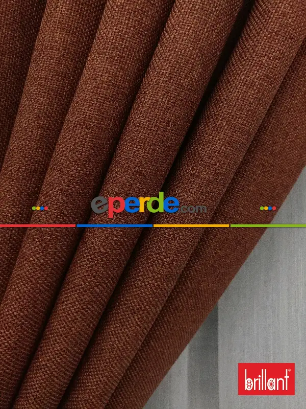Yatak Odası - Brillant Keten Kiremit Renk Düz Fon Perde - Kiremit Rengi