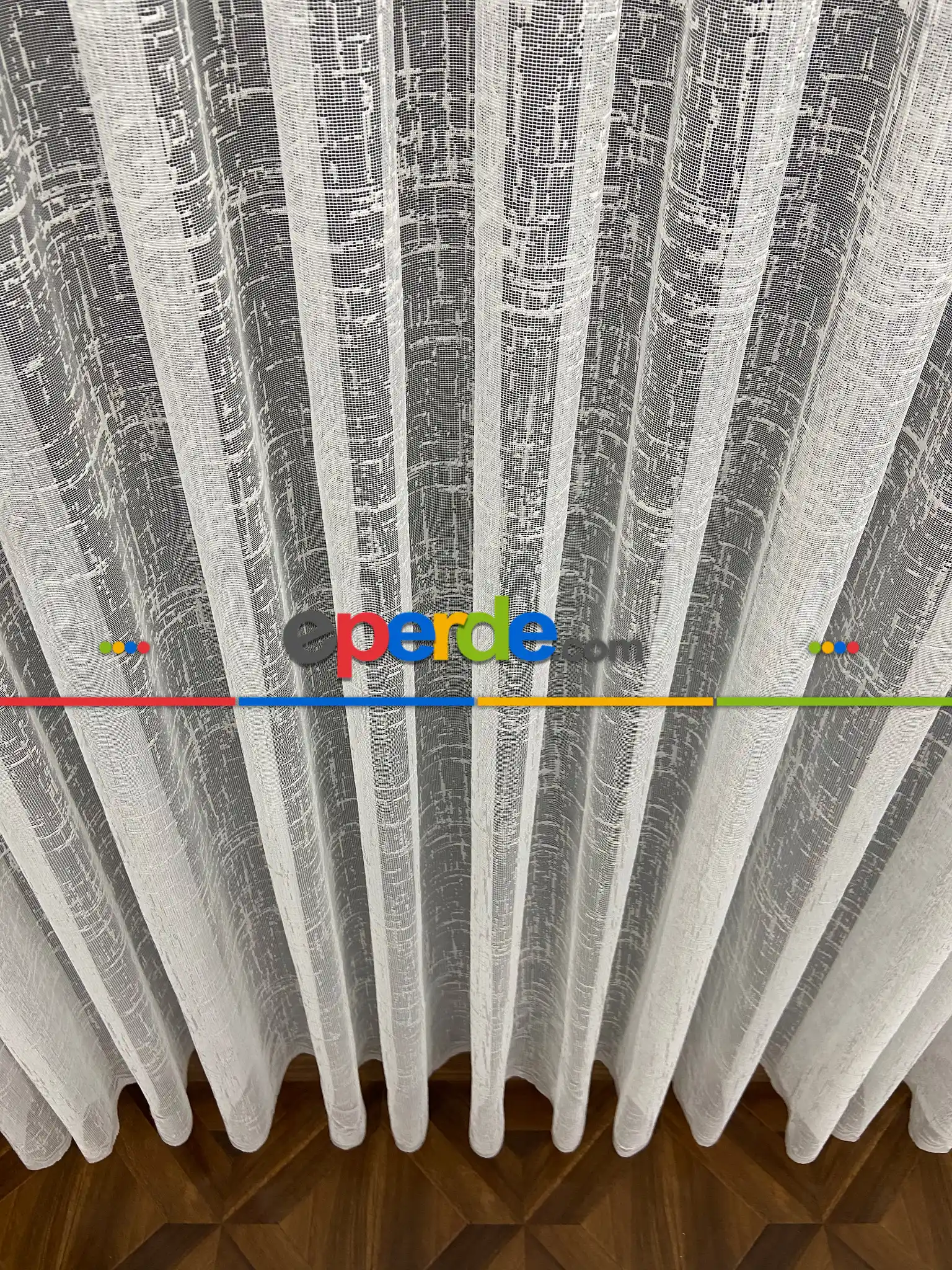 Tül Perde - Salon/Yatak Odası - Fransız Dantel 2025 - Spor Desenli Tül Perde - Ekru Açık Krem