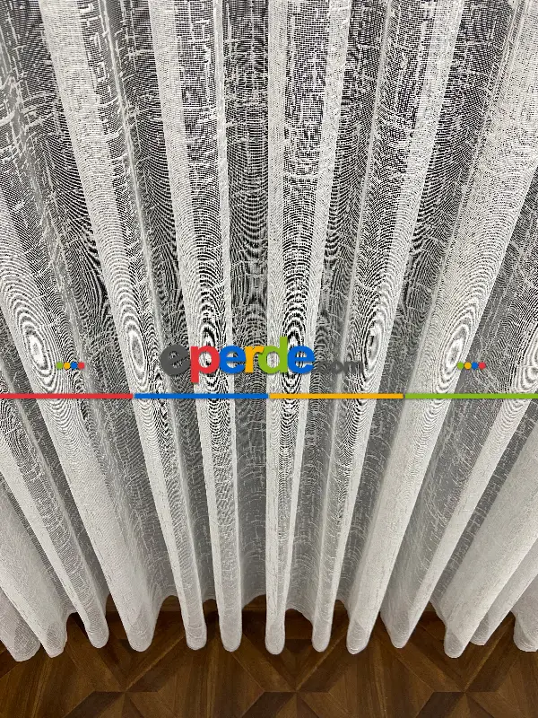 Tül Perde - Salon/Yatak Odası - Fransız Dantel 2025 - Spor Desenli Tül Perde - Ekru Açık Krem