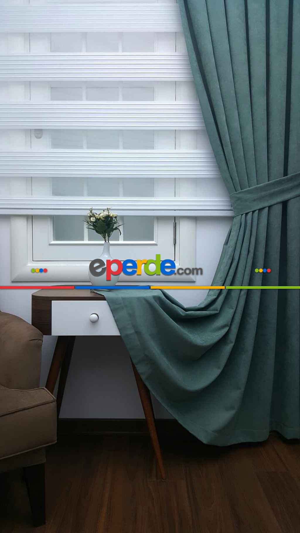 Turkuaz Yeşili Ara Renk - Düz Fon Perde (280 Eninde)- Turkuaz Yeşili Ara Renk