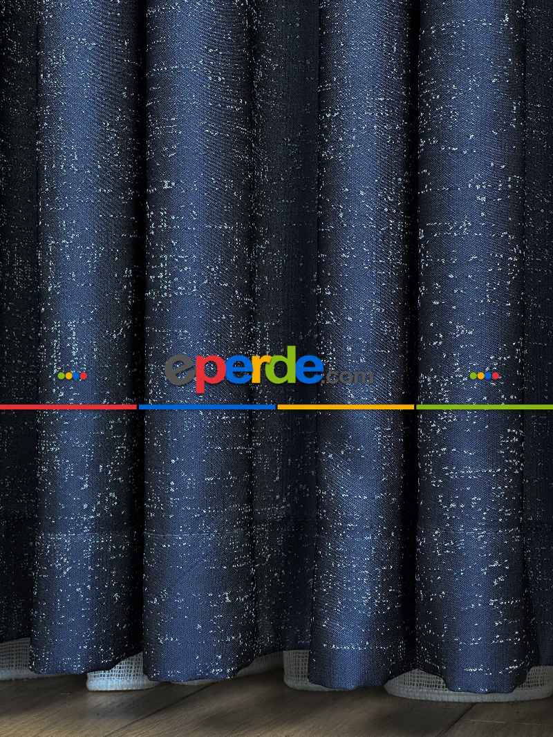 Koyu Lacivert Gri Gold Jakar Dokuma Fon Perde, Parlak Zemin