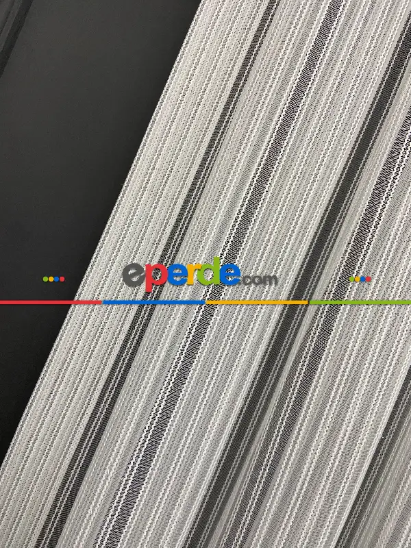 Yatak Odası - Zincir Tül Boyuna Çift Çizgili Sakallı Tül- Ekru