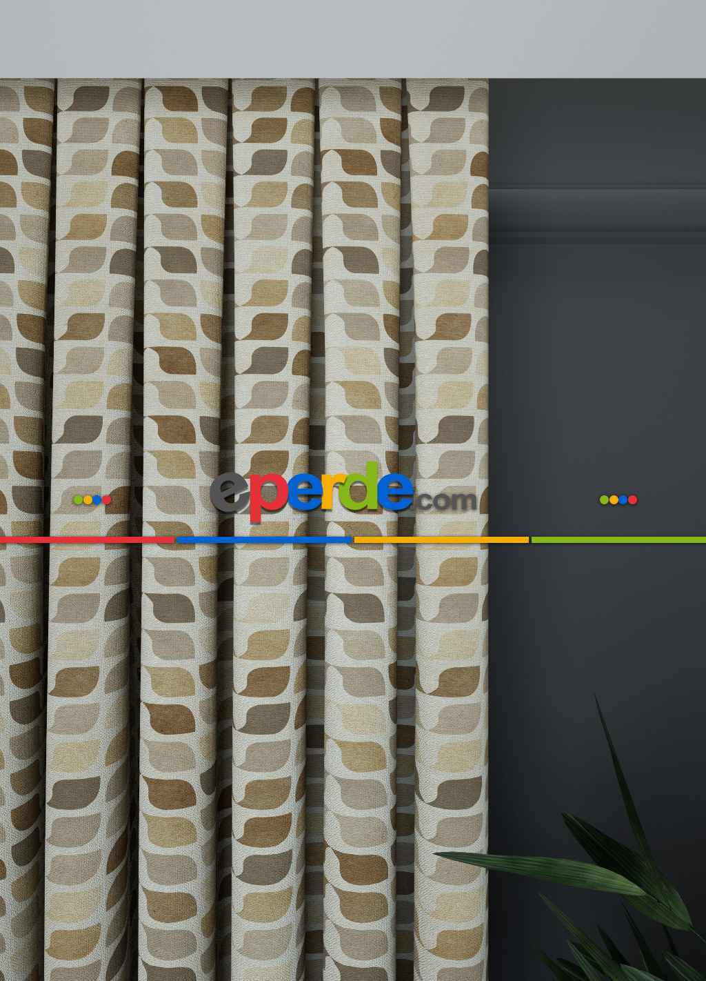 Dökümlü Kumaştan Geniş En Sütlü Kahve Yaprak Desenli Fon Perde 1. Kalite